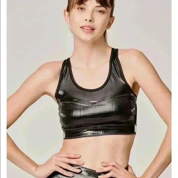 Sapopa Titanio Black Shiny Sheer Mesh Panel Women's Sports Bra Size Small - Picture 1 of 9
